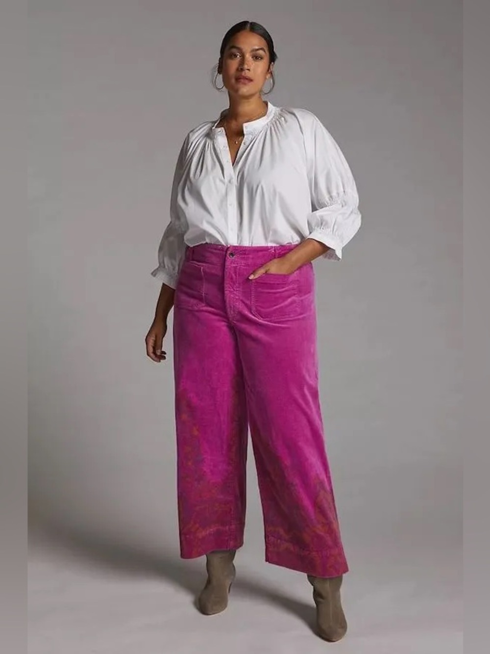 Anthropologie || The Skipper Corduroy Wide Leg Crop Pants Paisley Pink 28 - Picture 2 of 12